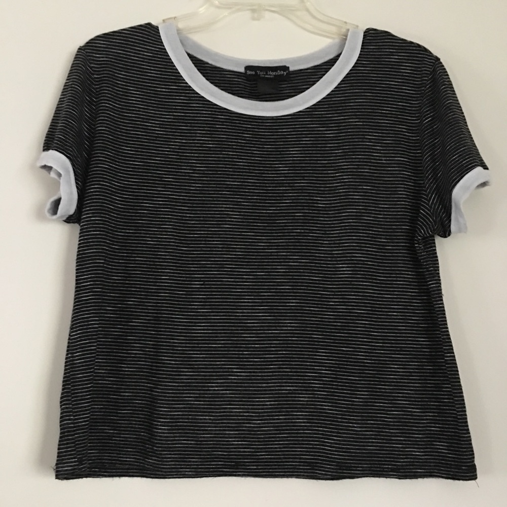 black & white striped crop top